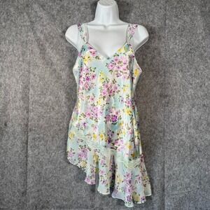 Vintage‎ LA Intimates Floral Asymmetrical Slip Dress Chemise Medium 90s Fairy